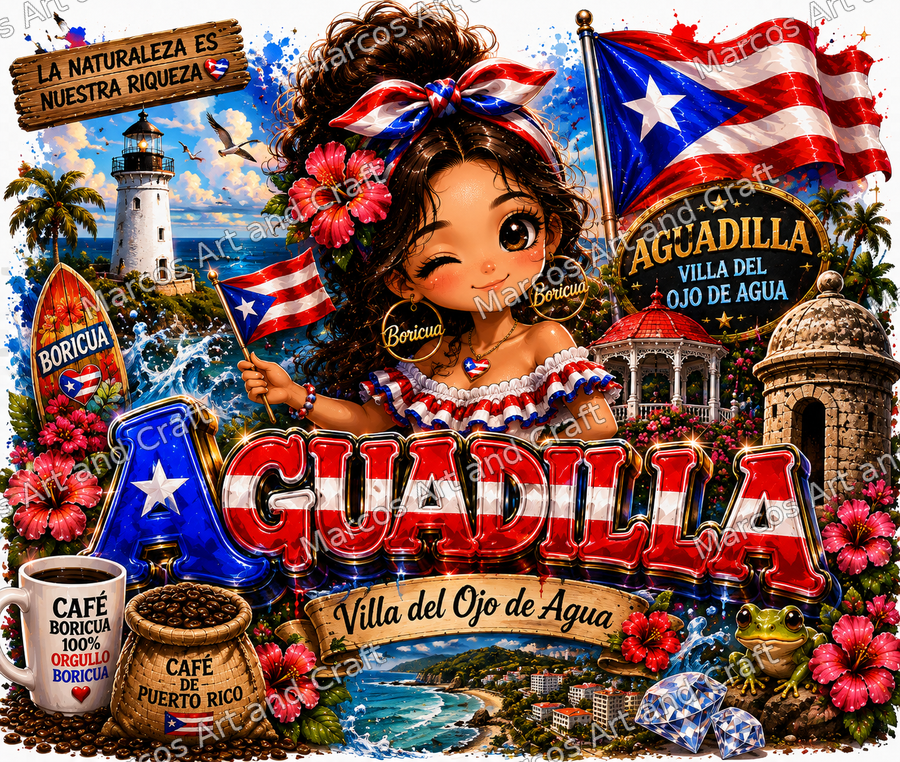 Diseño de Aguadilla con muñequita boricua