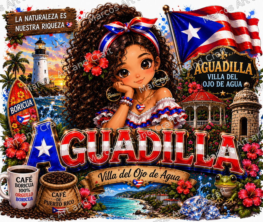 Diseño de Aguadilla con muñequita boricua