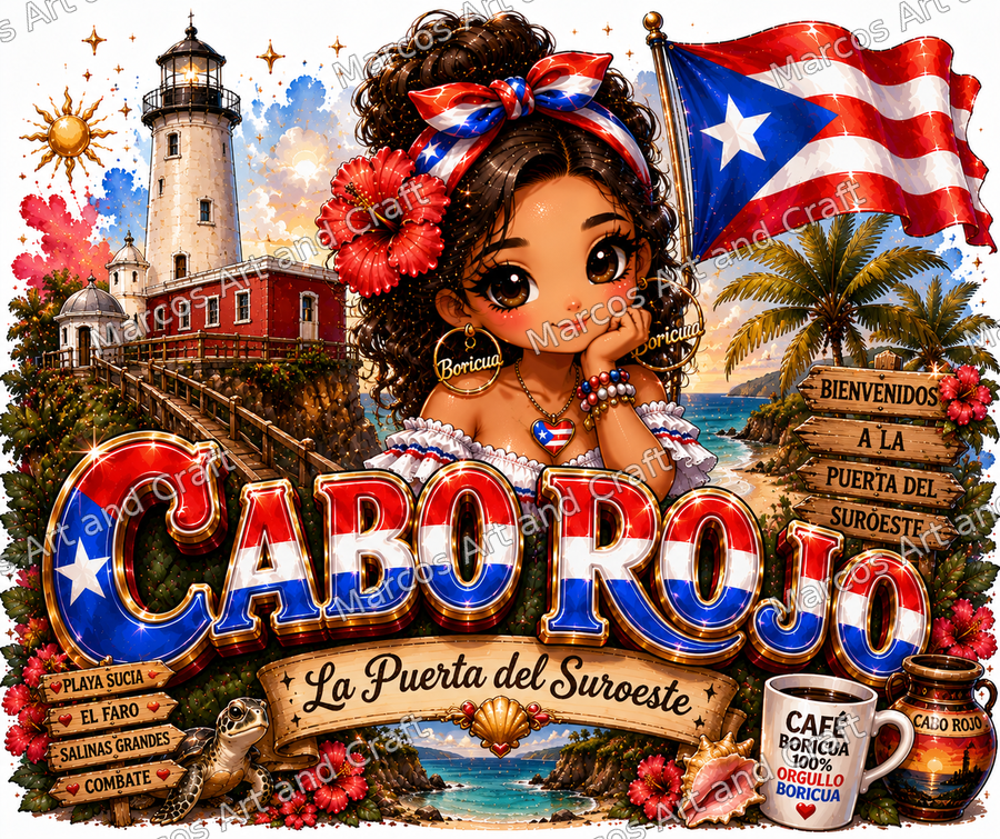 Diseño de Cabo Rojo con muñequita boricua