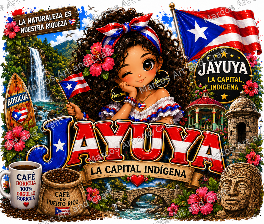 Diseño de Jayuya con muñequita boricua