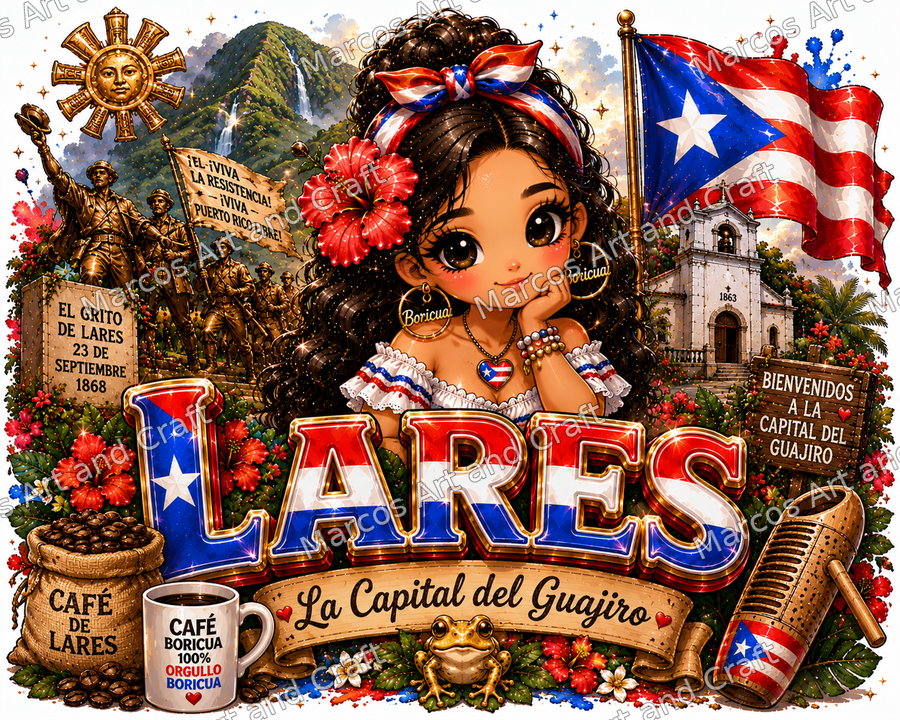 Diseño de Lares con muñequita boricua